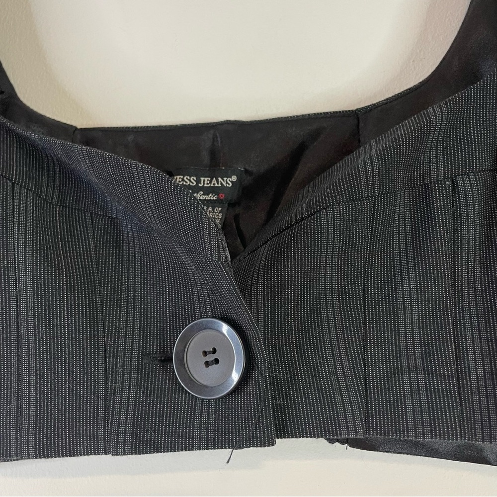 Y2K Guess Bra Top Med Black Club Office Siren Pinstripe Acubi Contemporary Glam - Picture 6 of 14